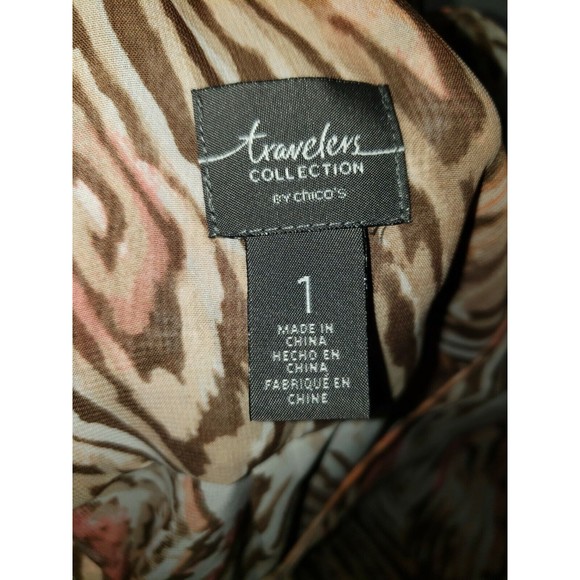 Chicos Travelers Collection Sheer Blouse Animal Aztec Print Roll Sleeve Sz 1 Med - Picture 10 of 12